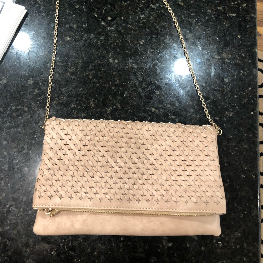 Tan shoulder bag/clutch. NWOT